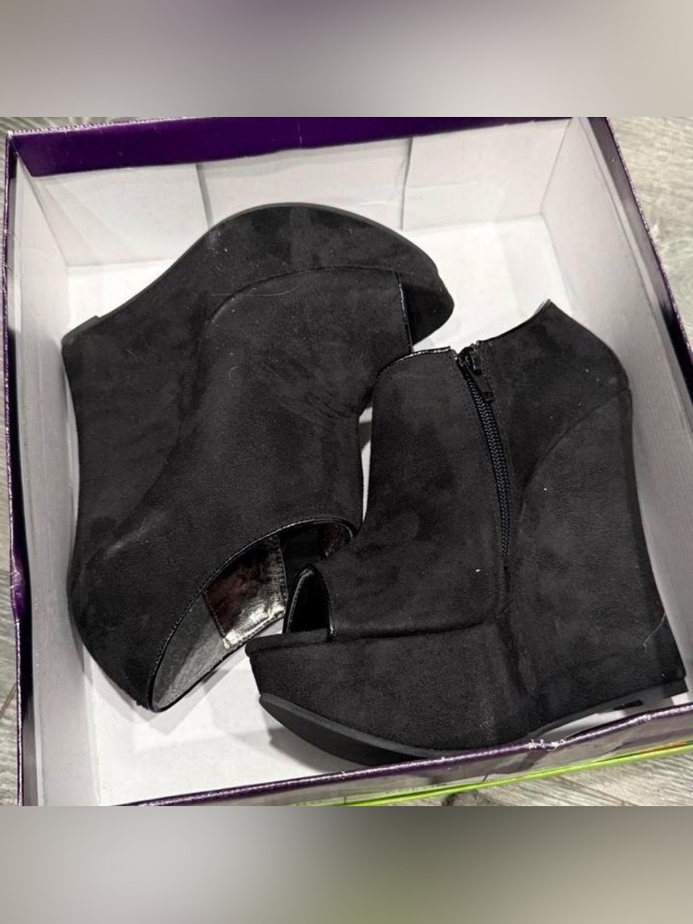 Black Peep-Toe Wedge Platform Booties
